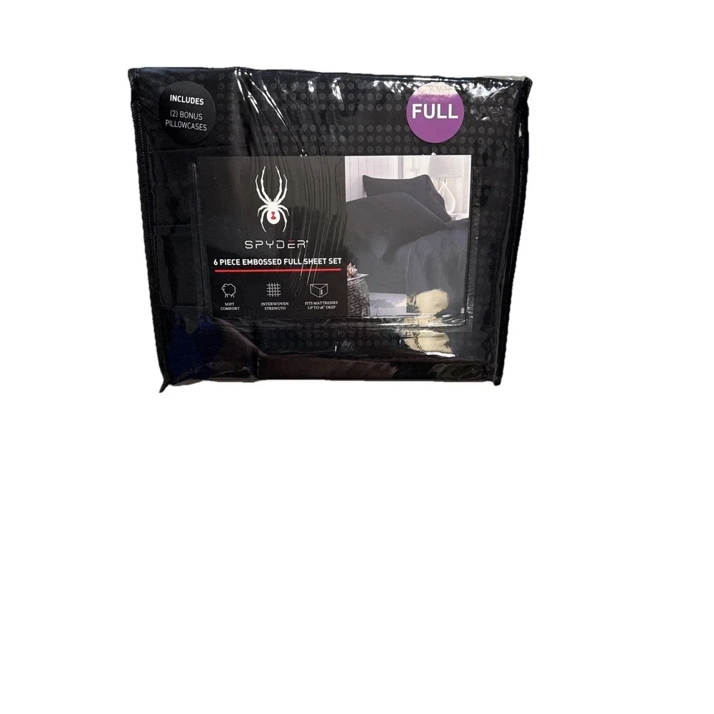 Spyder Black Embossed 6 Piece Full Sheet Set Cooling NEW
